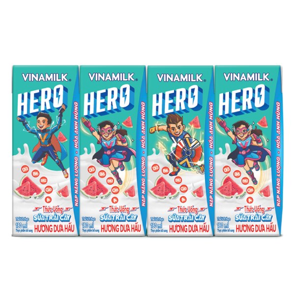 Lốc 4 Sữa Trái Cây Vinamilk Hero Hương Dưa Hấu Hộp 180Ml