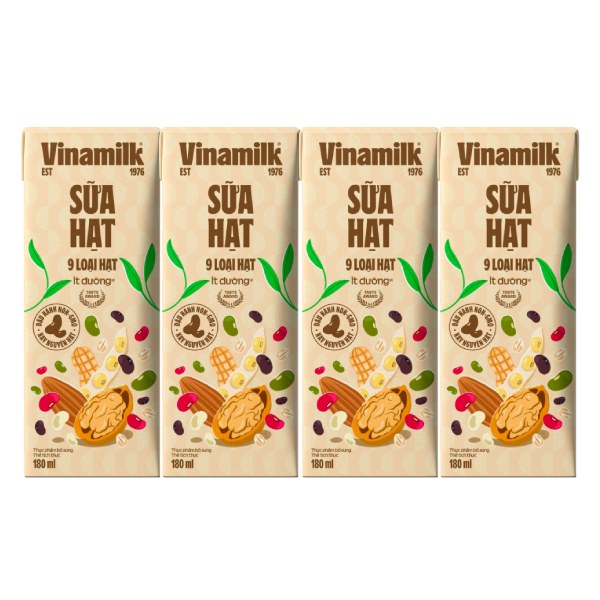 Lốc 4 Sữa Hạt Vinamilk 9 Loại Hạt Ít Đường Hộp 180Ml