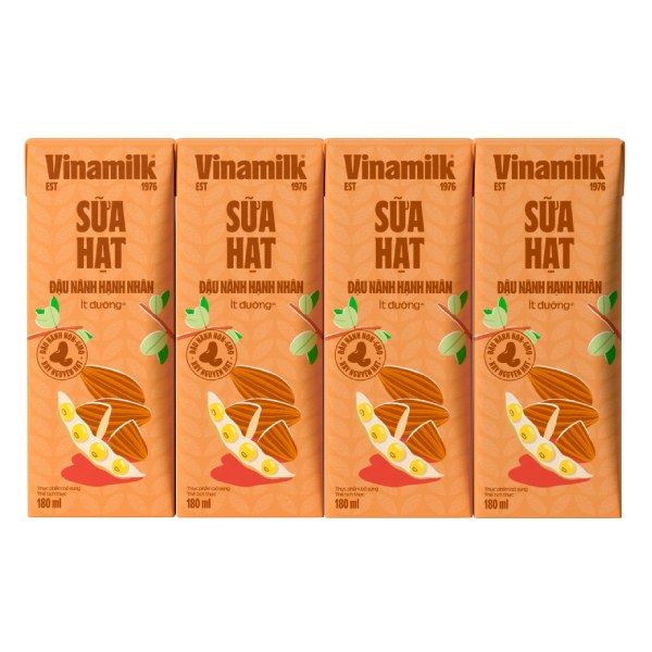 Lốc 4 Sữa Hạt Vinamilk Đậu Nành Hạnh Nhân Hộp 180Ml