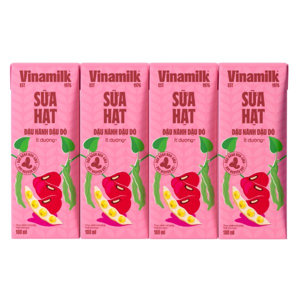 Lốc 4 Sữa Hạt Vinamilk Đậu Nành Đậu Đỏ Hộp 180Ml