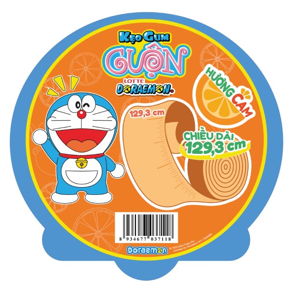 Kẹo Gum Cuộn Lotte Doraemon Vị Cam Hộp 56G