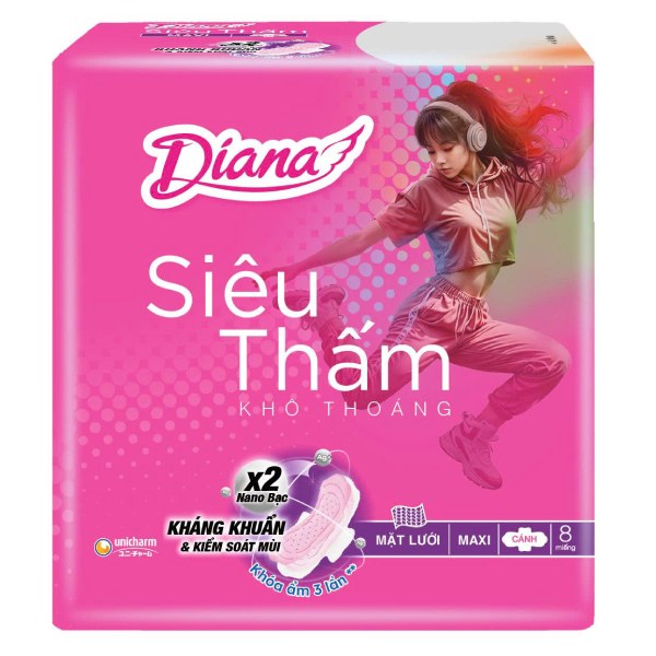 Băng Vệ Sinh Diana Siêu Thấm Có Cánh 8 Miếng