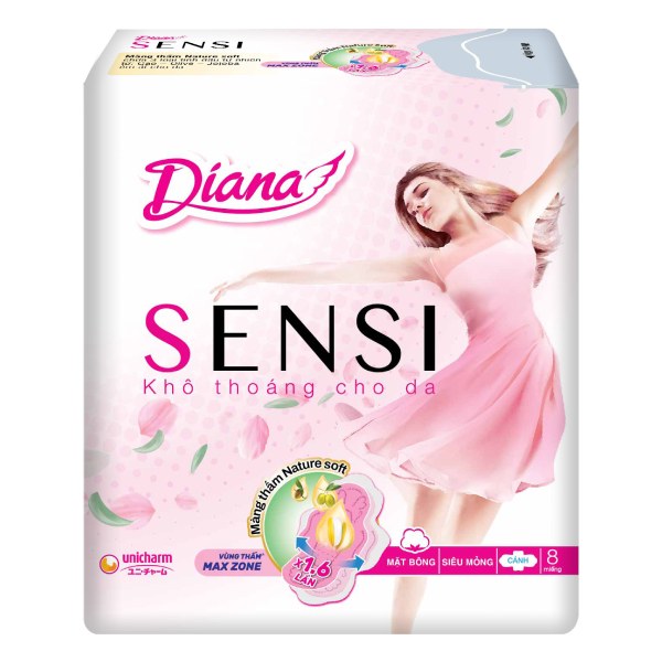 Băng Vệ Sinh Diana Sensi Siêu Mỏng Cánh 23Cm 8 Miếng