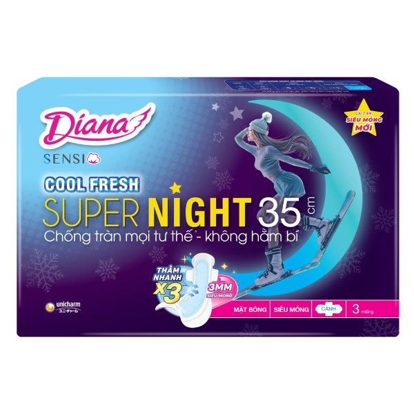 Băng Vệ Sinh Diana Sensi Cool Fresh Night Gói 3 Miếng*35Cm