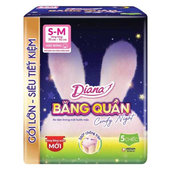 Băng Vệ Sinh Diana Dạng Quần Comfy Night Size S-M 5 Miếng