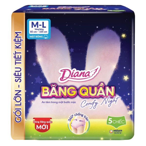 Băng Vệ Sinh Diana Dạng Quần Comfy Night Size M-L 5 Miếng