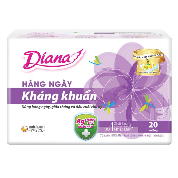 Băng Vệ Sinh Diana Daily Kháng Khuẩn Siêu Thấm Gói 20 Miếng