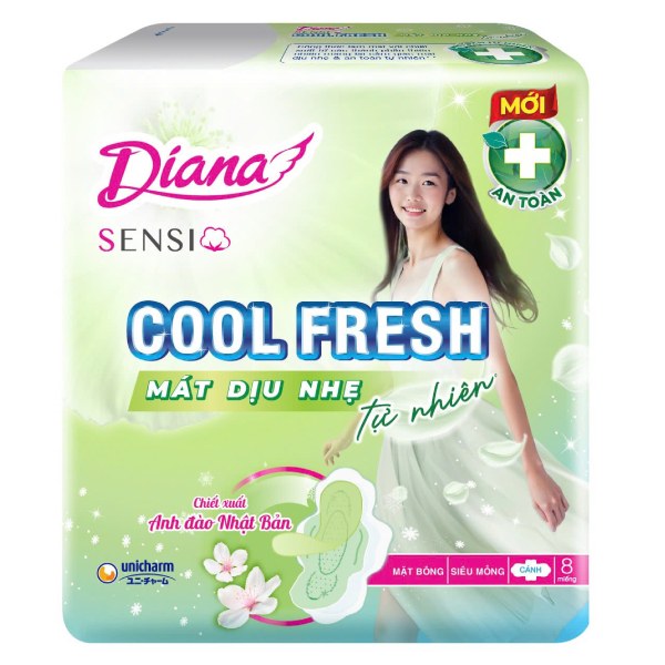 Băng Vệ Sinh Diana Sensi Mild Cool Mát Dịu Siêu Mỏng Cánh 8 Miếng