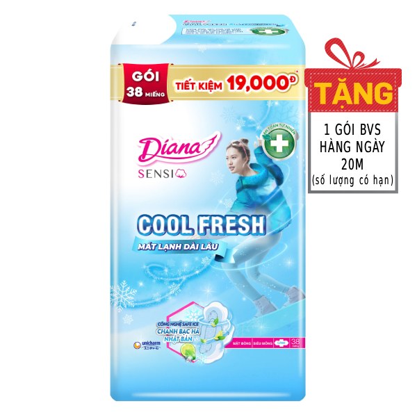 (Only Emartmall) Băng Vệ Sinh Diana Sensi Cool Fresh Siêu Mỏng Cánh 38 Miếng