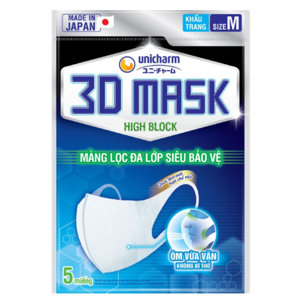 Khẩu Trang Unicharm 3D High Block Size M Bịch 5 Cái