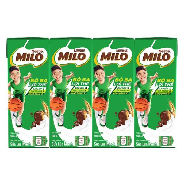Lốc 4 Thức Uống Lúa Mạch Nestle Milo 180Ml