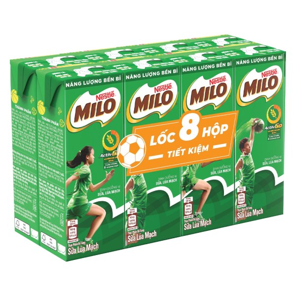 Lốc 8 Sữa Lúa Mạch Milo Có Đường Hộp 180Ml