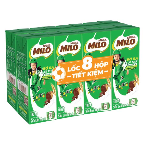 Lốc 8 Sữa Lúa Mạch Milo Có Đường Hộp 180Ml