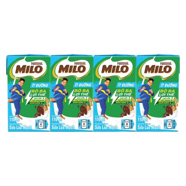 Lốc 4 Thức Uống Lúa Mạch Nestle Milo Ít Đường 110Ml