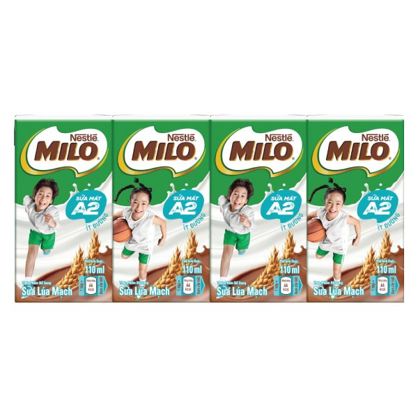 Lốc 4 Sữa Lúa Mạch Milo A2 Ít Đường Hộp 110Ml