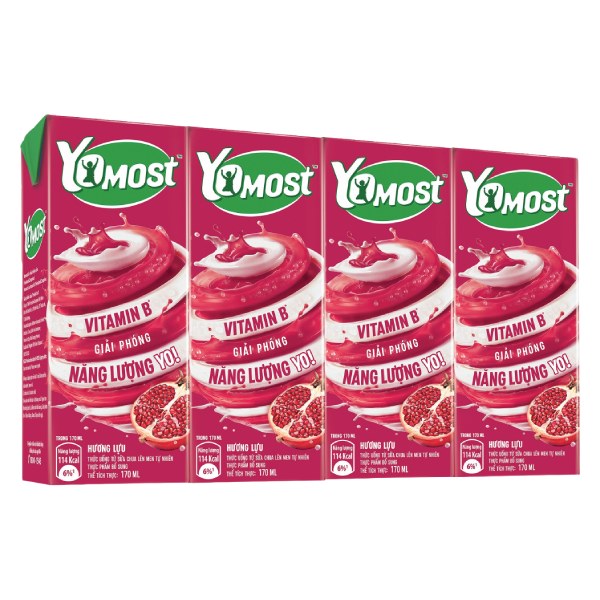 Lốc 4 Sữa Chua Uống Tiệt Trùng Yomost Lựu 170Ml