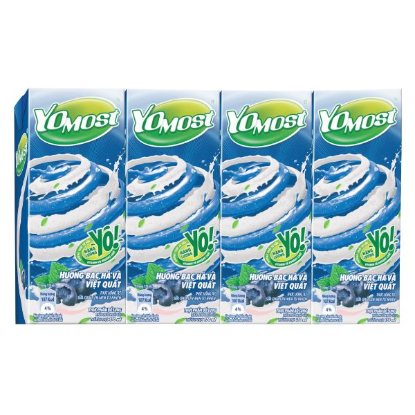 Lốc 4 Sữa Chua Uống Tiệt Trùng Yomost Bạc Hà Việt Quất 170Ml