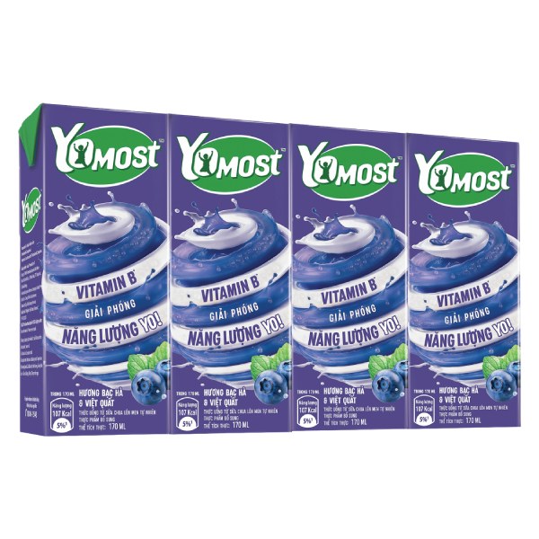Lốc 4 Sữa Chua Uống Tiệt Trùng Yomost Bạc Hà Việt Quất 170Ml