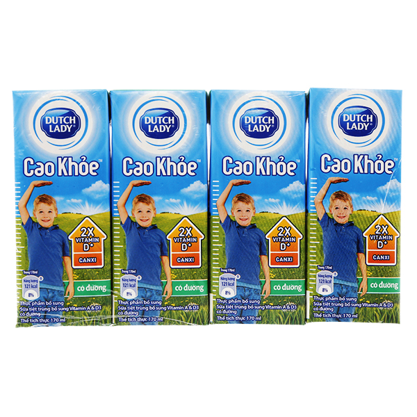 Lốc 4 Sữa Tiệt Trùng Dutch Lady Cao Khỏe Có Đường 170Ml