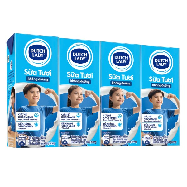 Lốc 4 Sữa Tươi Tiệt Trùng Dutch Lady Không Đường 180Ml