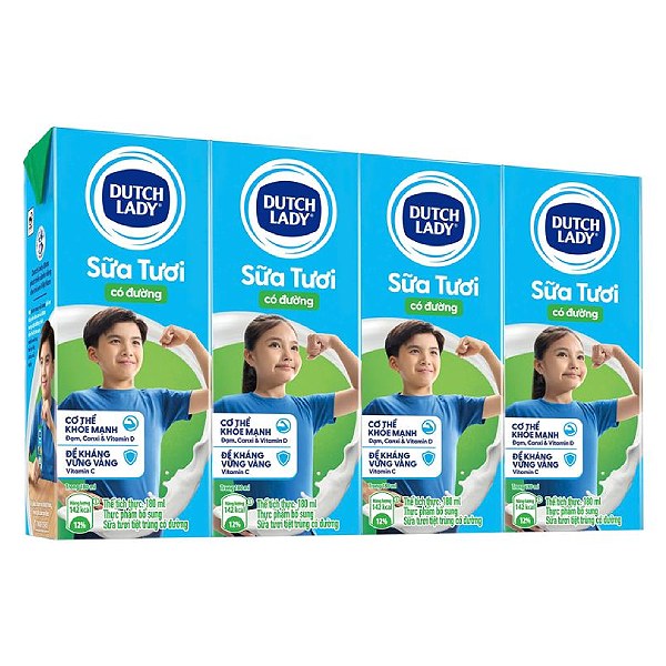 Lốc 4 Sữa Tươi Tiệt Trùng Dutch Lady Có Đường 180Ml