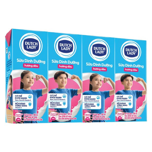 Lốc 4 Sữa Tiệt Trùng Dutch Lady Dâu 180Ml
