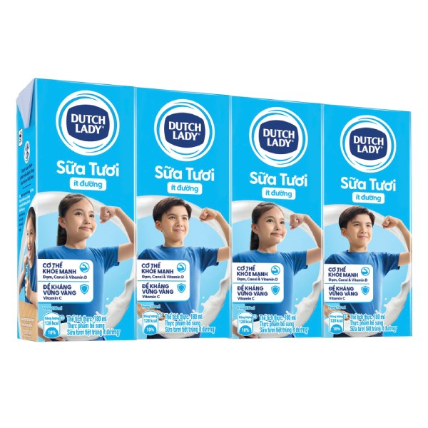 Lốc 4 Sữa Tươi Tiệt Trùng Dutch Lady Ít Đường 180Ml