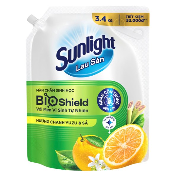 (Only Emartmall) Nước Lau Sàn Sunlight Chanh Yuzu Và Sả Túi 3.4Kg