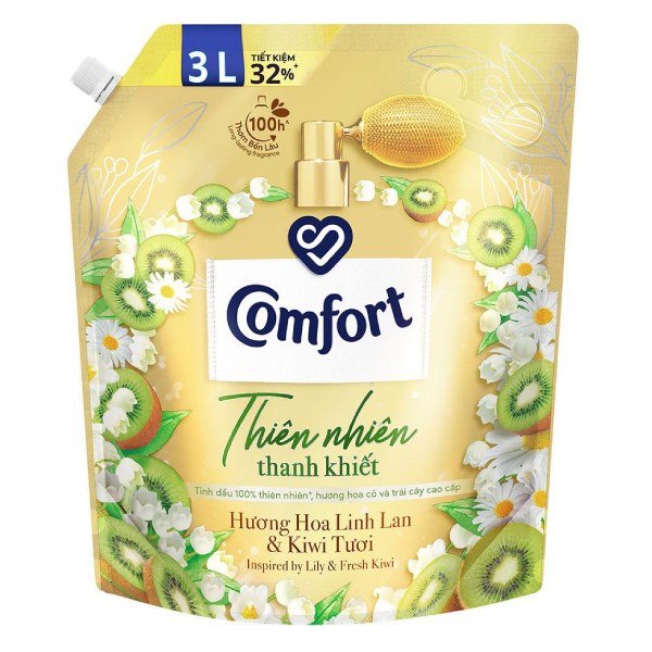 Nước Xả Vải Comfort Thiên Nhiên Thanh Khiết Hương Hoa Linh Lan & Kiwi Tươi Túi 3L
