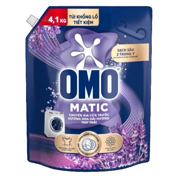 Nước Giặt Omo Matic Comfort Cửa Trước Hương Hoa Oải Hương Thư Thái Túi 4.1Kg