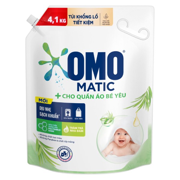 Nước Giặt Omo Matic Dịu Nhẹ Cho Quần Áo Bé Yêu Túi 4.1Kg