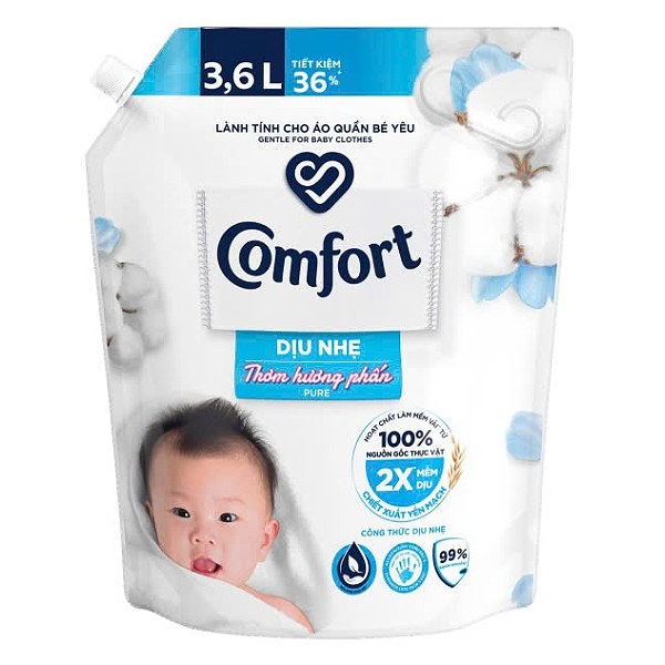 Nước Xả Vải Comfort Dịu Nhẹ Hương Phấn Cho Bé Túi 3.6L