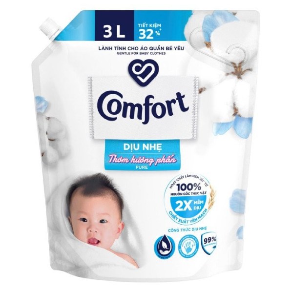 Nước Xả Vải Comfort Dịu Nhẹ Hương Phấn Cho Bé Túi 3L