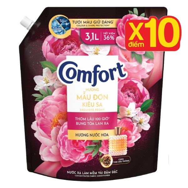 Nước Xả Vải Comfort Hương Nước Hoa Mẫu Đơn Túi 3.1L