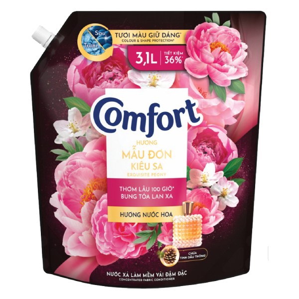 Nước Xả Vải Comfort Hương Nước Hoa Mẫu Đơn Túi 3.1L
