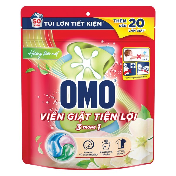 Viên Giặt Omo 3IN1 Tươi Mát Túi 50 Viên