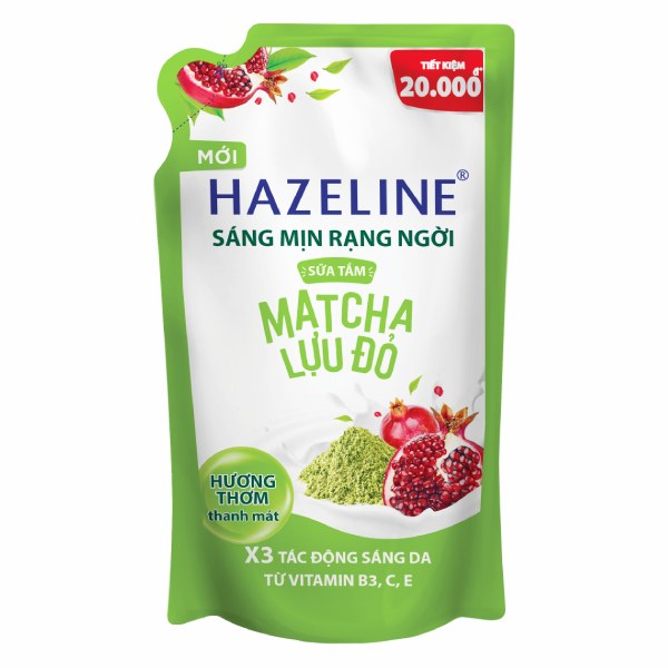 Sữa Tắm Hazeline Matcha Lựu Đỏ Sáng Mịn Rạng Ngời Túi 900G