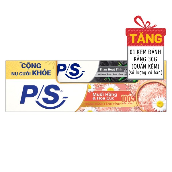 Kem Đánh Răng P/S Muối Hồng & Hoa Cúc 230G + Tặng Kem Đánh Răng 30G