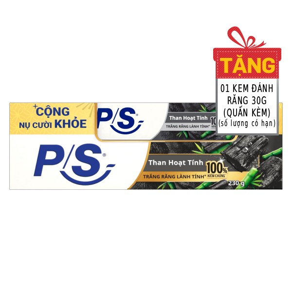 Kem Đánh Răng P/S Trắng Răng Than Hoạt Tính 230G + Tặng Kem Đánh Răng 30G
