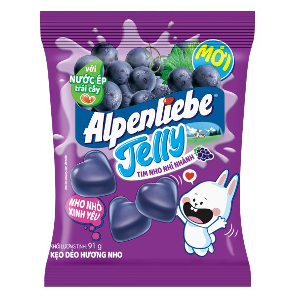 Kẹo Dẻo Alpenliebe Jelly Tim Nho Nhí Nhảnh Gói 91G