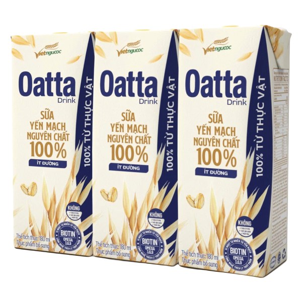 Lốc 3 Sữa Yến Mạch Oatta Nguyên Chất Ít Đường Hộp 180Ml