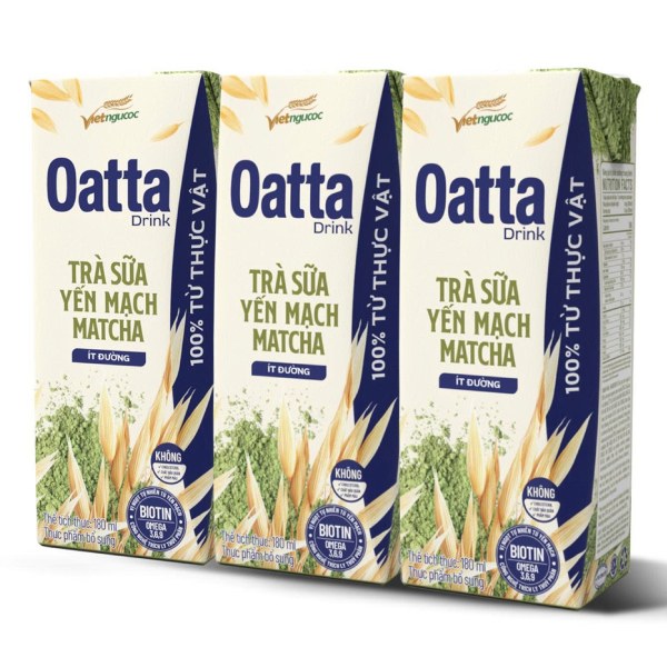 Lốc 3 Trà Sữa Yến Mạch Oatta Matcha Ít Đường Hộp 180Ml