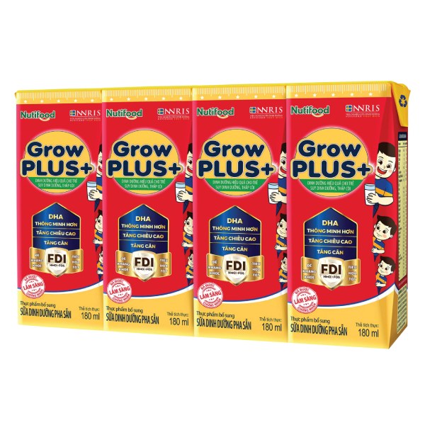 Lốc 4 Sữa Bột Pha Sẵn Grow Plus+ Suy Dinh Dương Hộp 180Ml