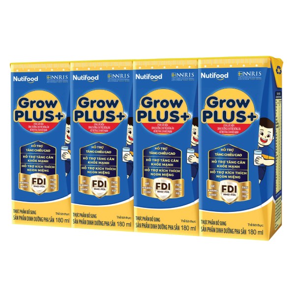 Lốc 4 Sữa Bột Pha Sẵn Grow Plus+ Tăng Cân Khỏe Mạnh Hộp 180Ml