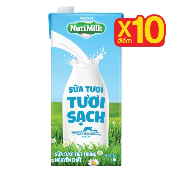 Sữa Tươi Tiệt Trùng Nutimilk Tươi Sạch Không Đường 1L