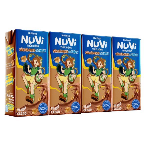 Lốc 4 Thức Uống Sữa Lúa Mạch Cacao Có Thạch Nuvi Hộp 170Ml