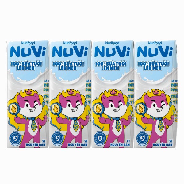 Lốc 4 Sữa Tươi Tiệt Trùng Lên Men Nuvi Nguyên Bản Hộp 170Ml