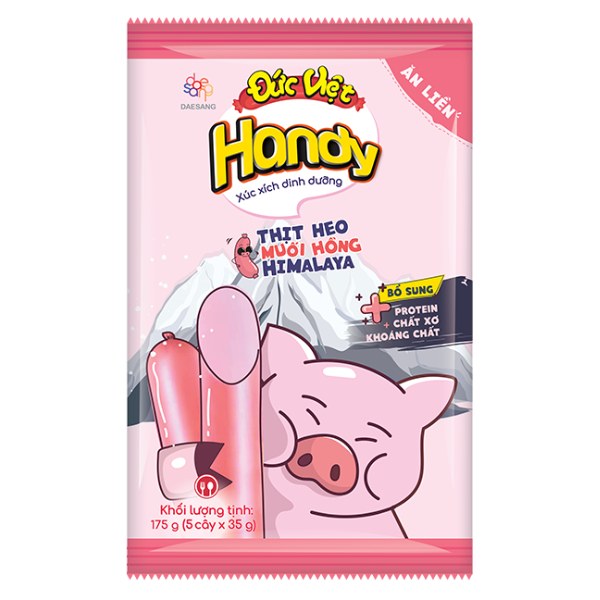 (Only Emartmall) Xúc Xích Ăn Liền Đức Việt Handy Vị Heo Muối Hồng Hymalaya Gói 5 Cây*35G