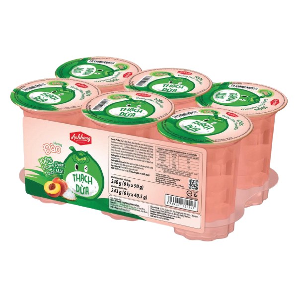 Lốc 6 Thạch Dừa Ánh Hồng Vị Đào Ly 190G