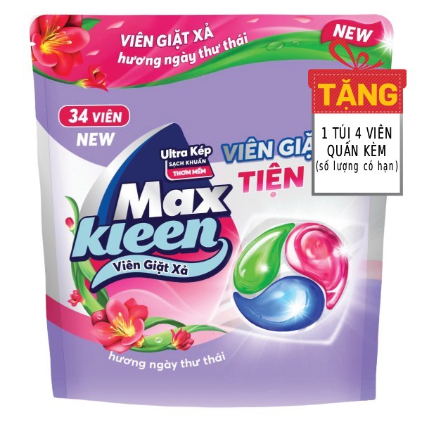 (Only Emartmall) Viên Giặt Xả Max Kleen Thư Thái Túi 34 Viên